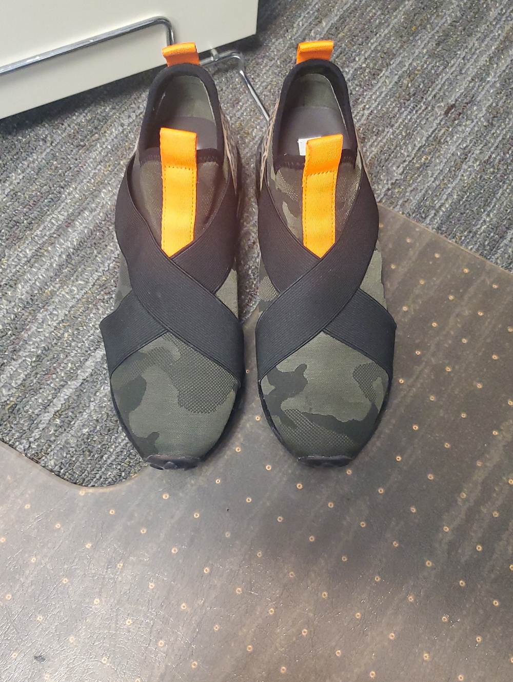 Steve Madden Green Camo Slip-On Sneakers with Orange Pull Tabs